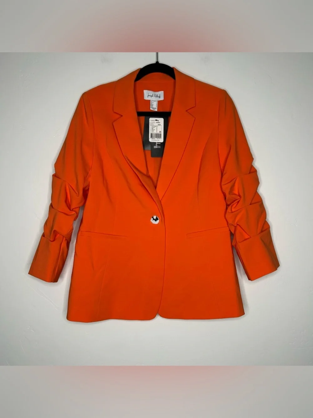NWT Joseph Ribkoff Bright Orange Ruched-Sleeve Single-Button Blazer Size 8 Fall - Picture 1 of 10